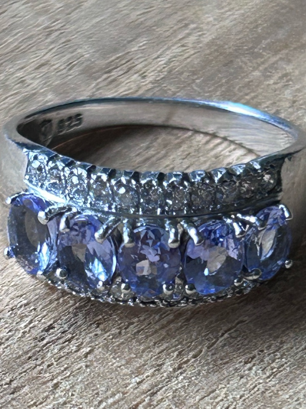 Vintage 925 Sterling Silver 5-Stone Tanzanite Anniversary Band - Size 8 * 4.06g